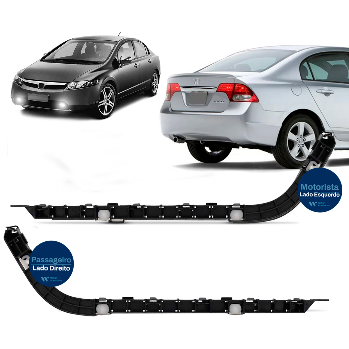 Par Suporte Guia Parachoque New Civic Traseiro 2008/ 2012